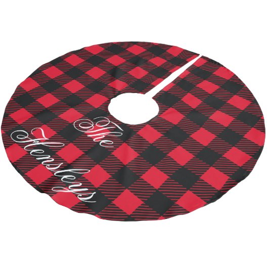 Aangepaste monogram met zwarte en rode plaat kerstboom rok (Gekanteld)