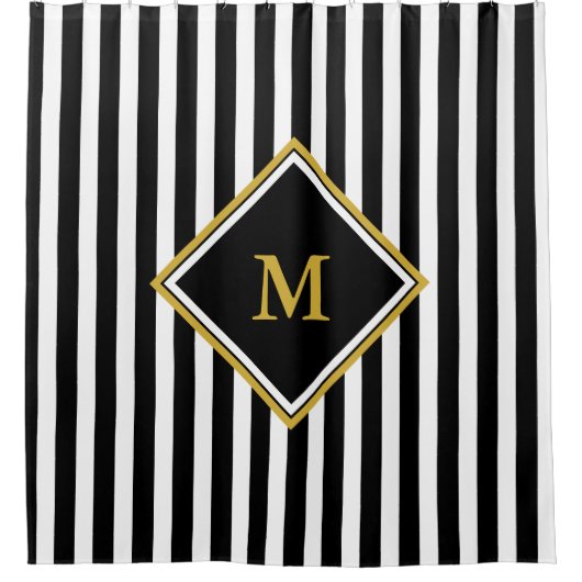 Aangepaste monogram met zwarte en witte strepen douchegordijn (Voorkant)