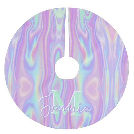 Aangepaste Monogram Metallic Regenboog Iridescent Kerstboom Rok (Voorkant)