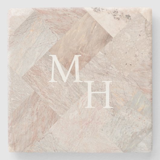 Aangepaste Monogram Modern Abstract Elegant Beige Stenen Onderzetter (Voorkant)