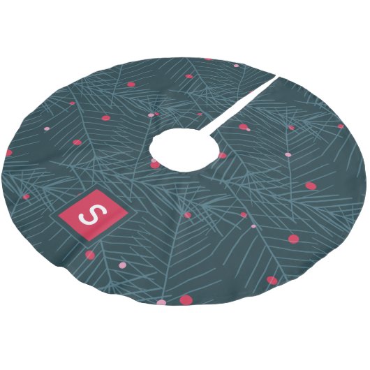 Aangepaste Monogram Modern Spruce Red Holiday Kerstboom Rok (Gekanteld)