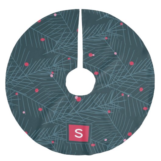 Aangepaste Monogram Modern Spruce Red Holiday Kerstboom Rok (Voorkant)