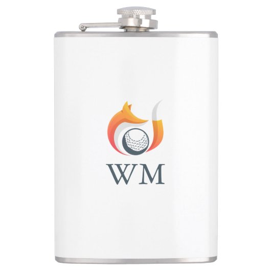 Aangepaste monogram moderne fox- en Golfbal Heupfles (Voorkant)