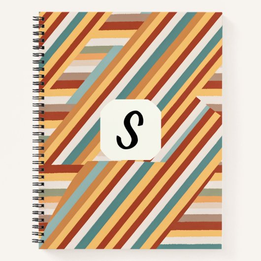 Aangepaste Monogram Moderne Retro 70s Geometrische Notitieboek (Voorkant)