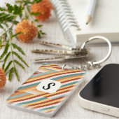 Aangepaste monogram moderne retro 70s geometrische sleutelhanger (Voorkant Rechts)