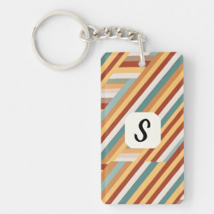 Aangepaste monogram moderne retro 70s geometrische sleutelhanger