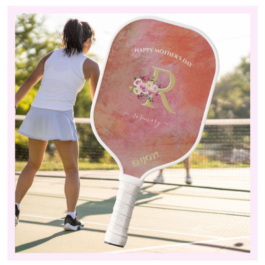 Aangepaste monogram moederdag kleurrijke flora pickleball paddle