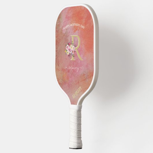 Aangepaste monogram moederdag kleurrijke flora pickleball paddle (Links)