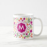 Aangepaste monogram  Mok voor meisjes<br><div class="desc">Pas deze  Mok van het Monogram van de Douane aan met een Origineel Helderroze,  Oranje en Gele Kleurrijke Floral van de Zomer en Groene Bladeren Patroon. Meisaardig zomerontwerp.</div>