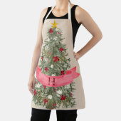 Aangepaste Monogram Mooie Waterverf Kerstboom Schort (Insitu)