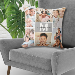 Aangepaste monogram Multi Photo Collage Family Kussen
