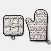 Aangepaste monogram muziek illustratie ovenwant & pannenlap set (Voorkant)