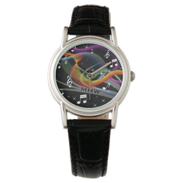 Aangepaste monogram muziekillustratie horloge (Voorkant)