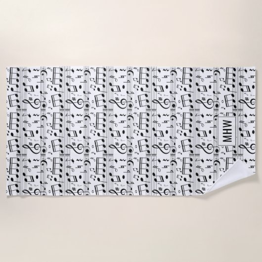 Aangepaste monogram muziekpatroon handdoek (Voorkant)