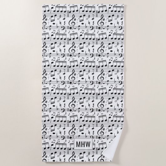 Aangepaste monogram muziekpatroon handdoek (Voorkant)