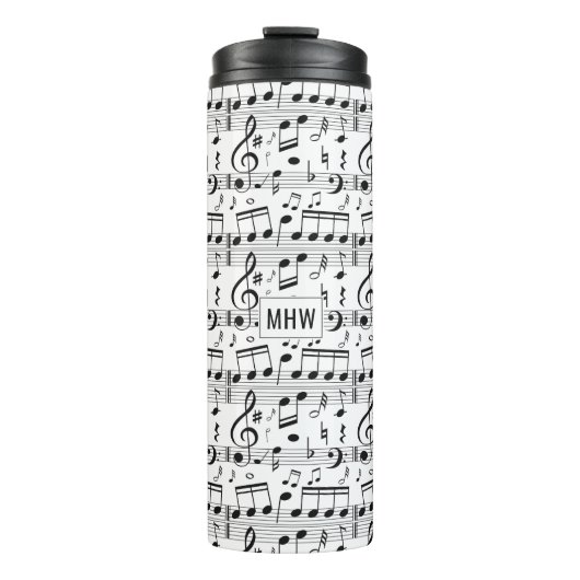 Aangepaste monogram muziekpatroon thermosbeker (Voorkant)