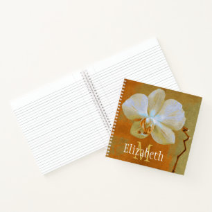 Aangepaste monogram naam artistieke Golden Orchid Notitieboek