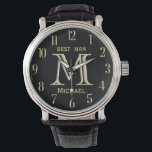 Aangepaste monogram naam Beste man Gfit Weddenscha Horloge<br><div class="desc">Dit unieke horloge is ontworpen als cadeau voor je beste man. Kenmerken het monogram/initiaal; voornaam en datum van de bruiloft. Er is zelfs een unieke gelaagde van het monogram — kijk goed en je ziet drie kleuren, wat het gevoel van diepte geeft. Een speciale manier om hem te bedanken voor...</div>
