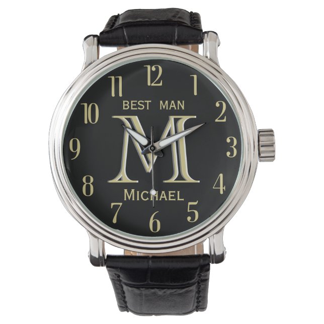 Aangepaste monogram naam Beste man Gfit Weddenscha Horloge (Voorkant)