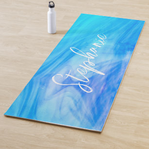 Aangepaste monogram Naam Blauw Abstract Yogamat