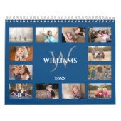 Aangepaste Monogram Naam Blauw Foto Kalender (Hoes)