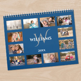 Aangepaste Monogram Naam Blauw Foto Kalender