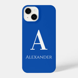 Aangepaste monogram naam Blauw Modern iPhone 14 Hoesje