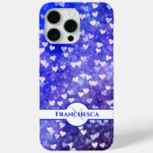 Aangepaste monogram naam Blauwe Harde Bokeh Art Case-Mate iPhone Case (Achterkant)