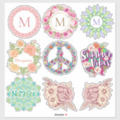 Aangepaste monogram / Naam bloem stickers (Vel)