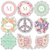 Aangepaste monogram / Naam bloem stickers (Voorkant)
