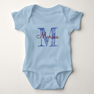 Aangepaste Monogram Naam Blue Baby Boy Hand Letter Romper