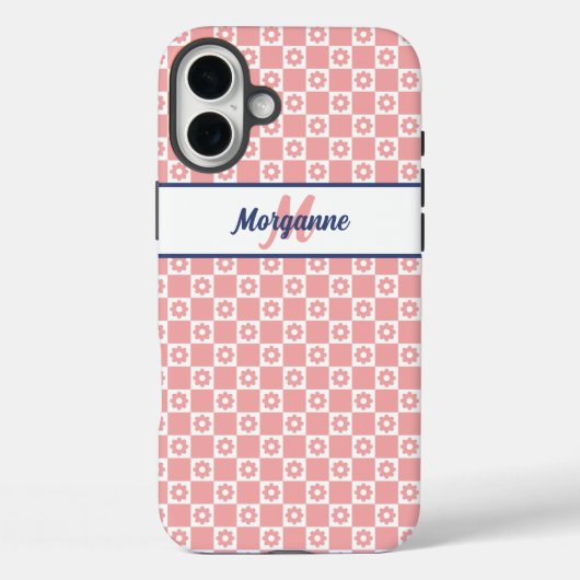 Aangepaste Monogram Naam Blush Roze Bloemen Case-Mate iPhone Case (Achterkant)