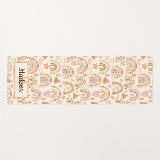 Aangepaste monogram naam Boho Rainbow Yoga Mat (Voorkant (horizontaal))