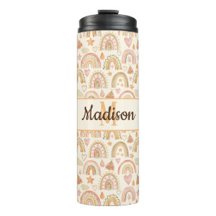 Aangepaste monogram naam Boho regenboogflesje Thermosbeker
