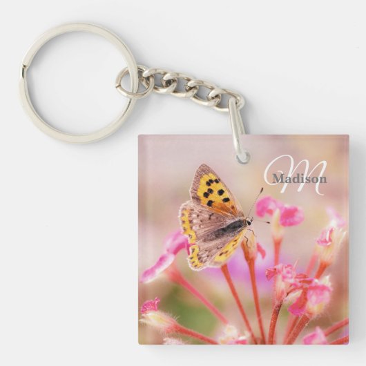 Aangepaste monogram naam Butterfly Sleutelhanger (voorkant)