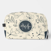 Aangepaste Monogram Naam Charcoal Cream Bloemen Pa Toilettasje (Voorkant)