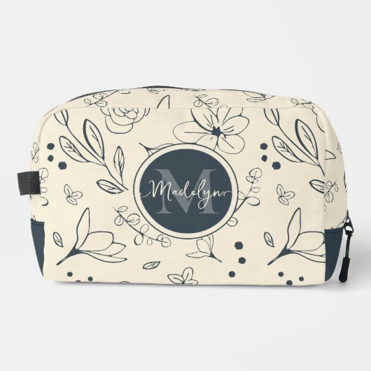 Aangepaste Monogram Naam Charcoal Cream Bloemen Pa Toilettasje (Voorkant)