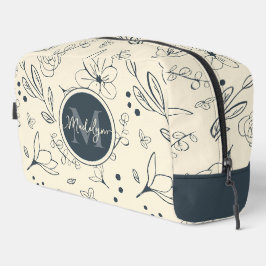 Aangepaste Monogram Naam Charcoal Cream Bloemen Pa Toilettasje