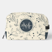 Aangepaste Monogram Naam Charcoal Cream Bloemen Pa Toilettasje (Achterkant)