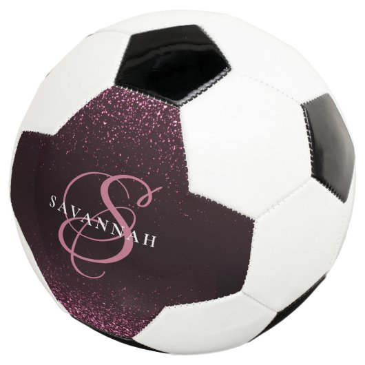 Aangepaste monogram naam Cool Girly Glitter Voetbal (Drie kwart)