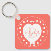 Aangepaste monogram naam Coral White Heart Sleutelhanger (Voorkant)