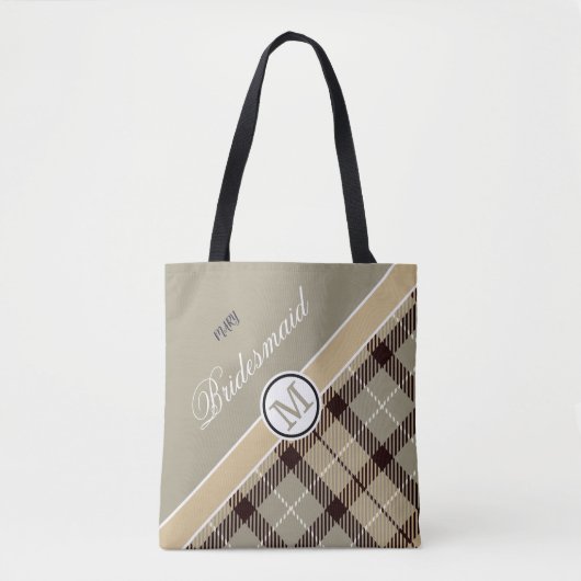 Aangepaste monogram naam Cute Tartan Bridesmaid Tote Bag (Voorkant)