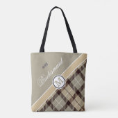 Aangepaste monogram naam Cute Tartan Bridesmaid Tote Bag (Achterkant)