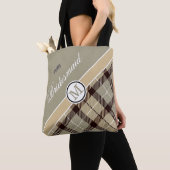 Aangepaste monogram naam Cute Tartan Bridesmaid Tote Bag (Dichtbij)