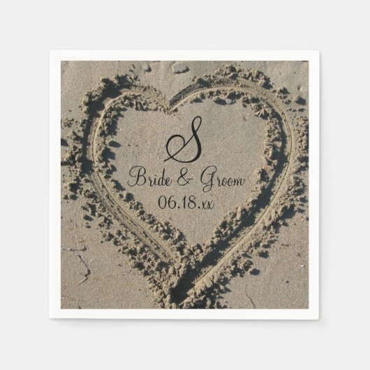 Aangepaste monogram Naam Datum Beach Weddenzand He Servet (Voorkant)