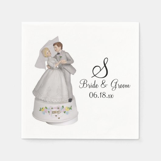 Aangepaste monogram Naam Datum Bride Groom Wedding Servet (Voorkant)