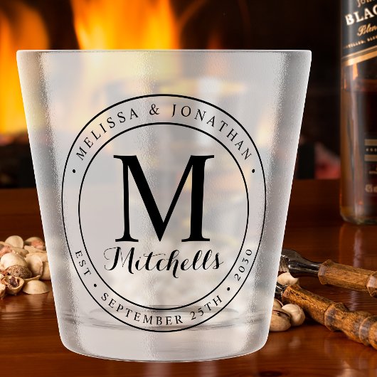 Aangepaste monogram Naam Datum bruiloft Shot Glas