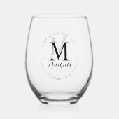 Aangepaste Monogram Naam Datum Moderne Elegante Br Wijnglas Zonder Voet (Achterkant)