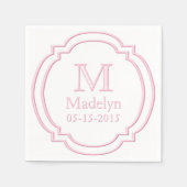 Aangepaste monogram Naam Datum Witte pasta Roze Li Servetten (Voorkant)
