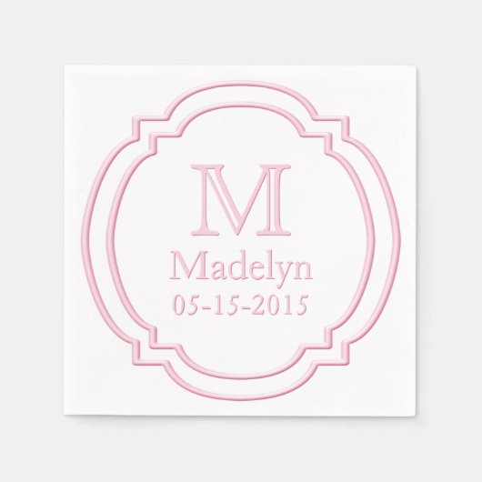 Aangepaste monogram Naam Datum Witte pasta Roze Li Servetten (Voorkant)